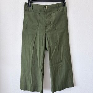 Maeve Anthropologie The Colette Olive Green Wide Leg Crop Trouser Pants Size 30